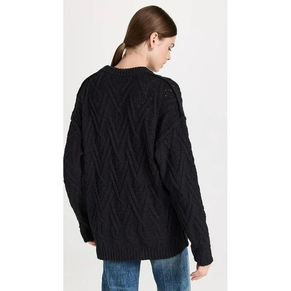 FREE PEOPLE Isla Cable Stitch Tunic Black Chunky Sweater Loose Fit Oversized Top - Picture 10 of 17